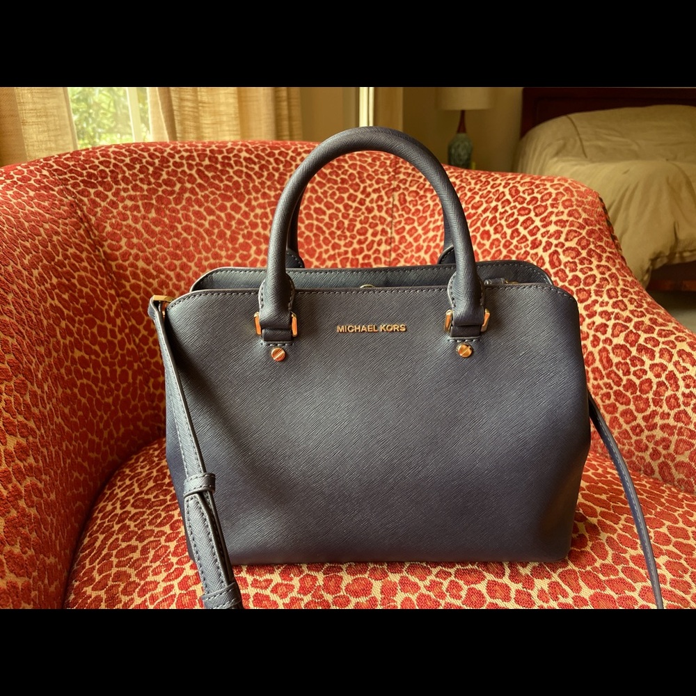 Beautiful Medium Michael Kors Navy Savannah Satchel.